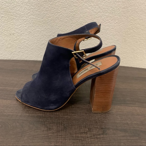 Steve Madden Claara navy blue suede leather block wood heel 8.5 - Picture 9 of 11